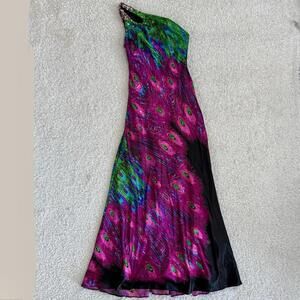 Night Moves Women’s One-Shoulder Peacock Gown Dress w/ Sequin Detail (size 4)